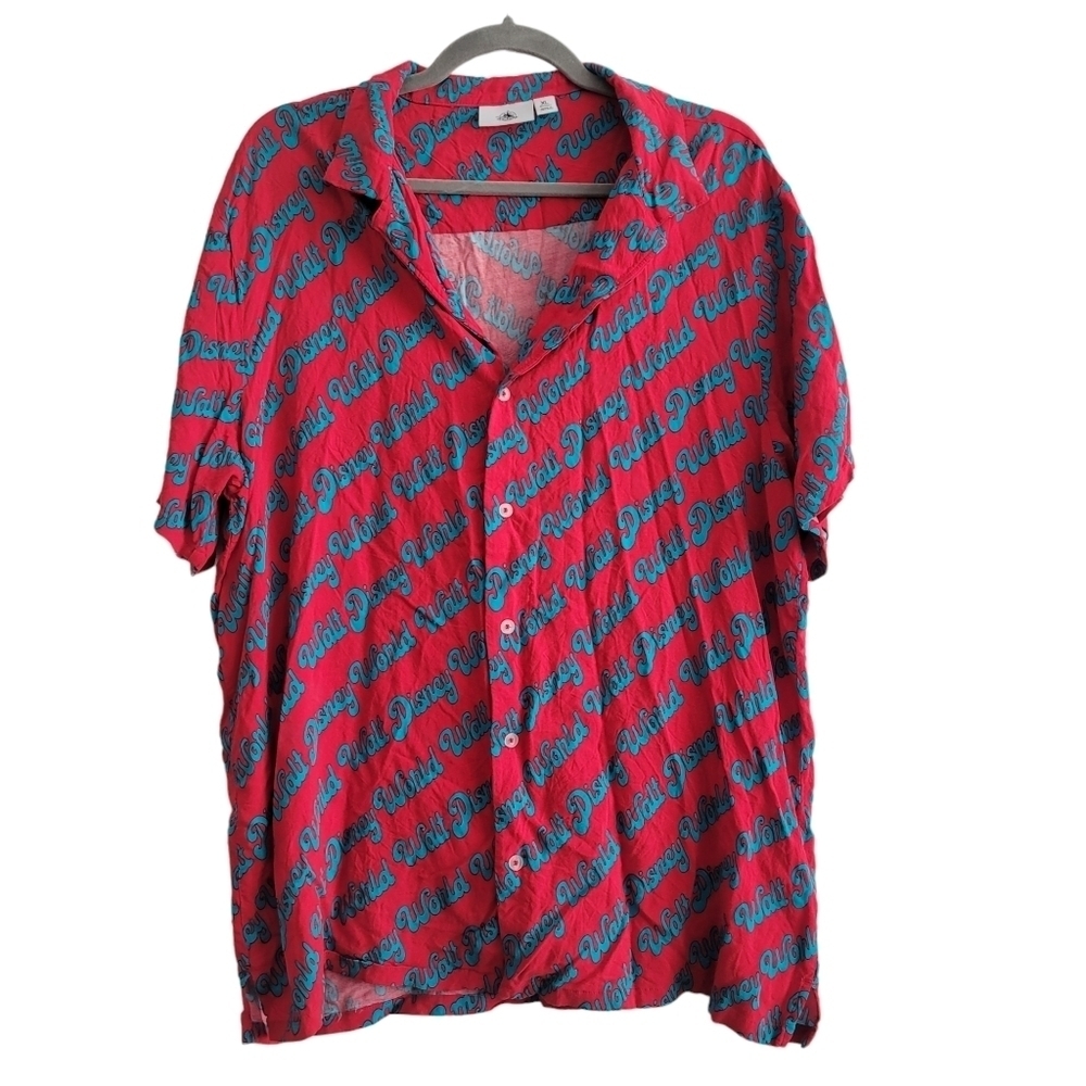 Disney Parks Men XL‎ 2020 Red Walt Disney World Groovy All Over Button Up Shirt